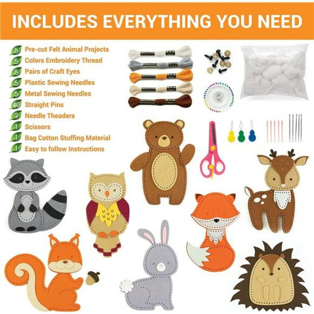 Sewing Kit for Kids, Animal Craft Set for Boys and Girls Age 7-12, 165 Piece Set